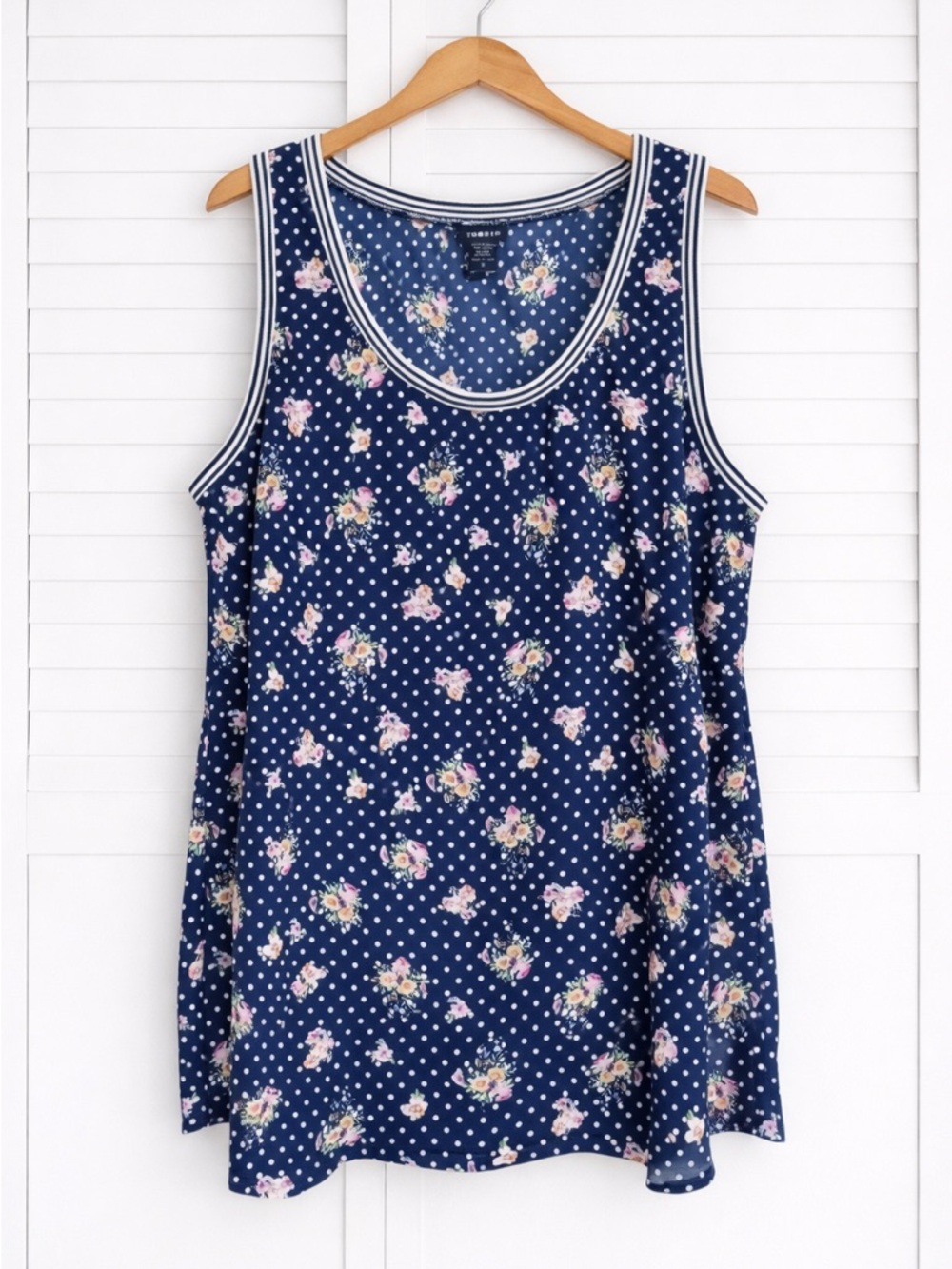 Torrid Floral Polka Dot Navy Blue Sleeveless Swing Blouse Tank Top Plus 3 3X